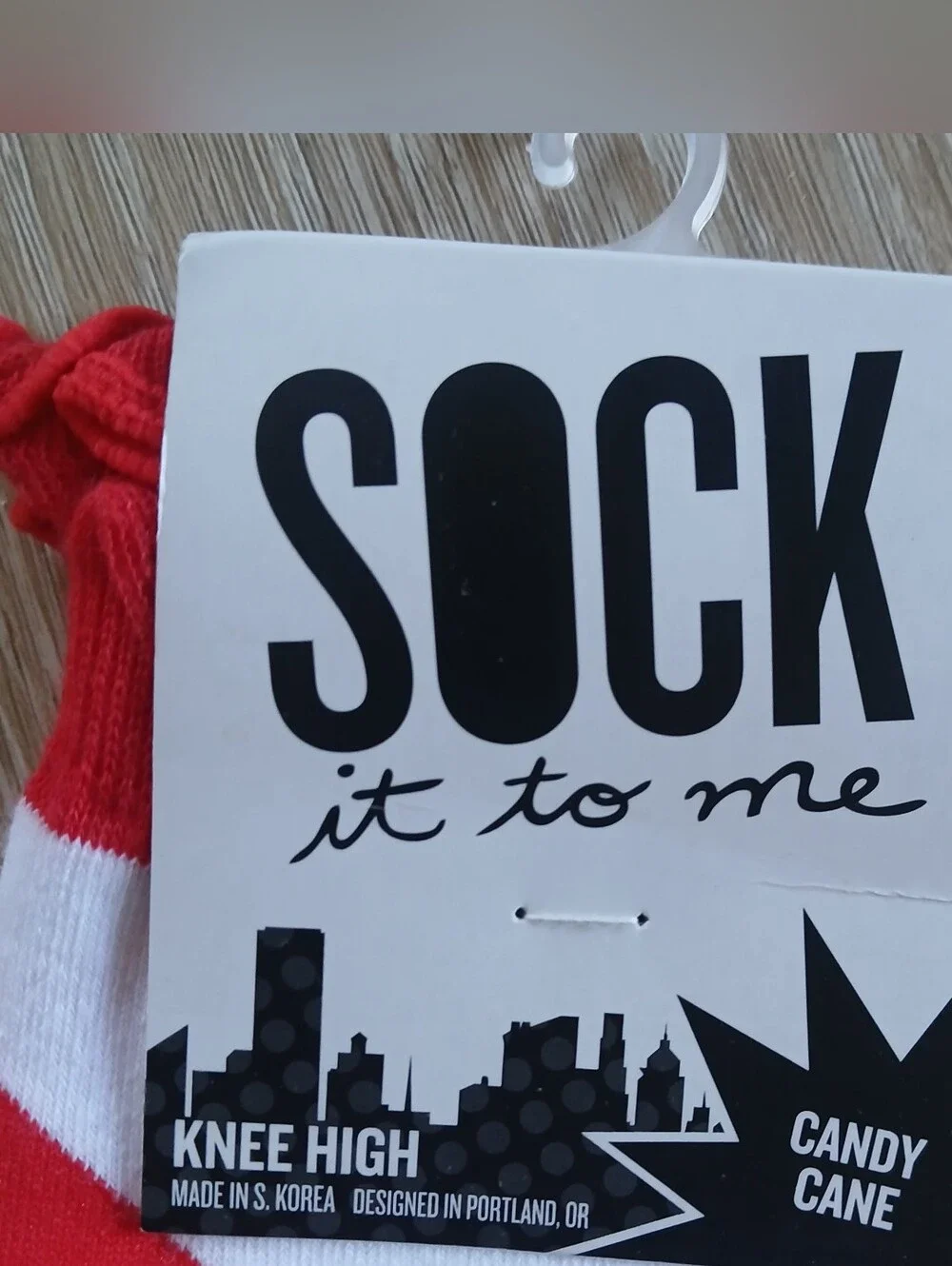 Sock It To Me Socks Candy Cane Striped Knee High New Tag Red & White